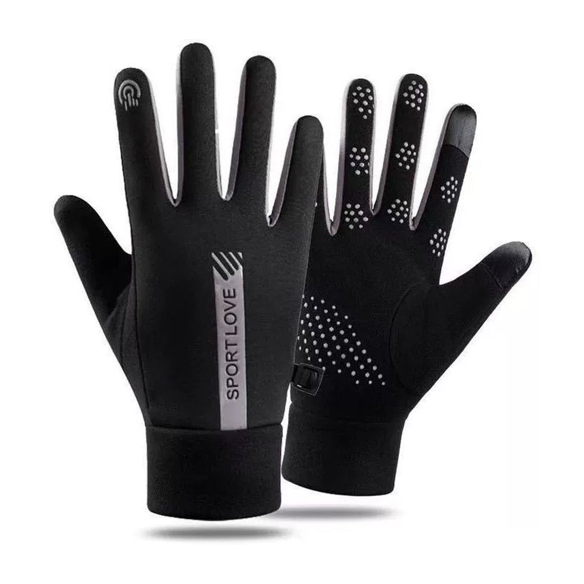 Black Fleece-Lined Touchscreen Winter Gloves