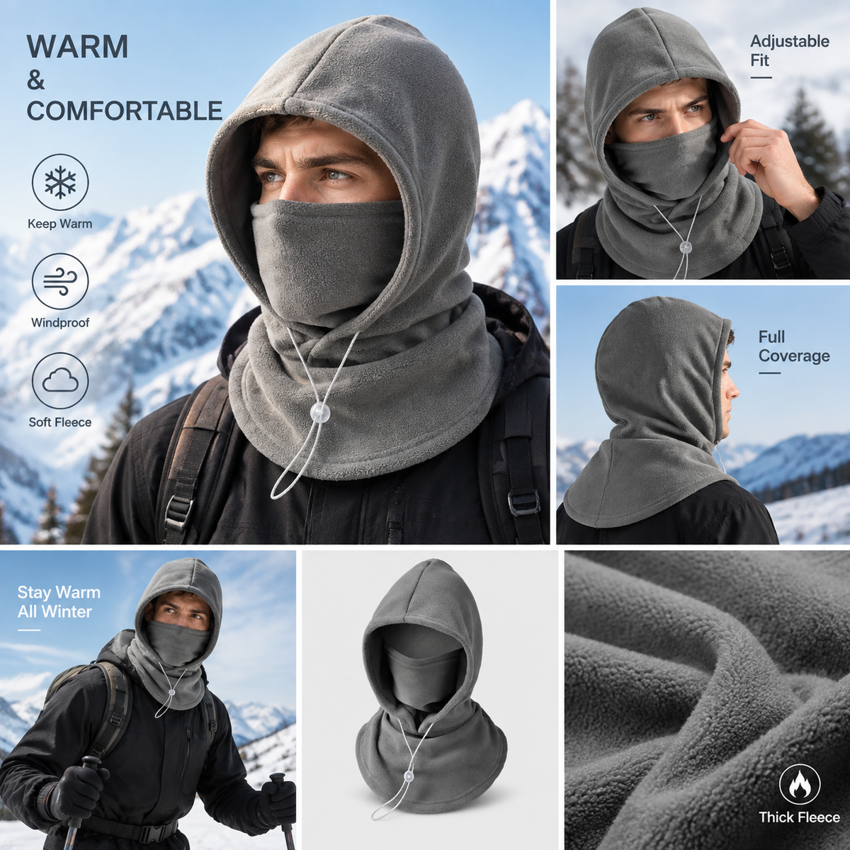 2-piece integrated flannel warm face mask and hat, windproof and warm for outdoor cycling, autumn and winter style, warm hat with neck visor..